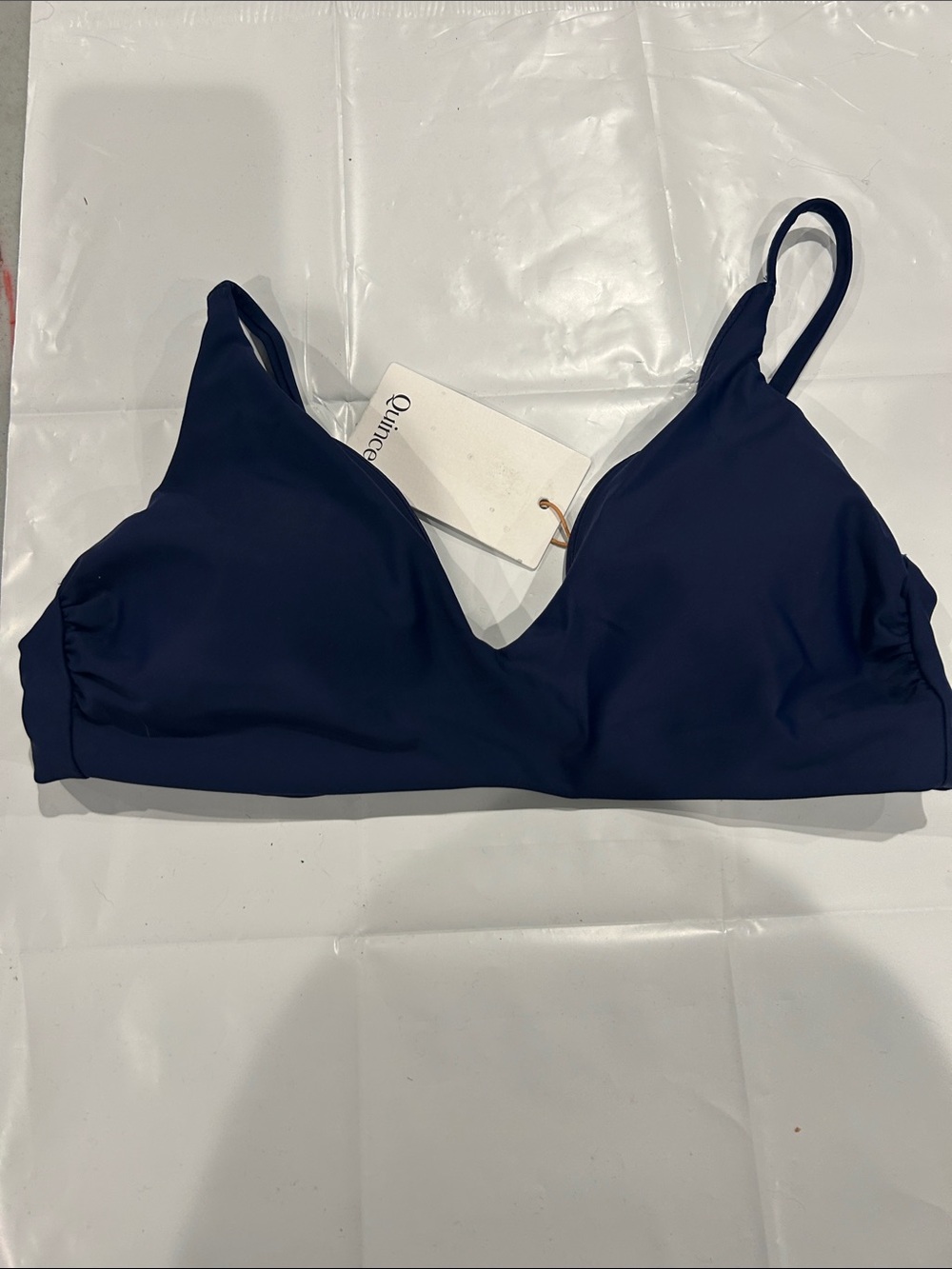 Quince Navy Triangle Bralette with Thin Straps